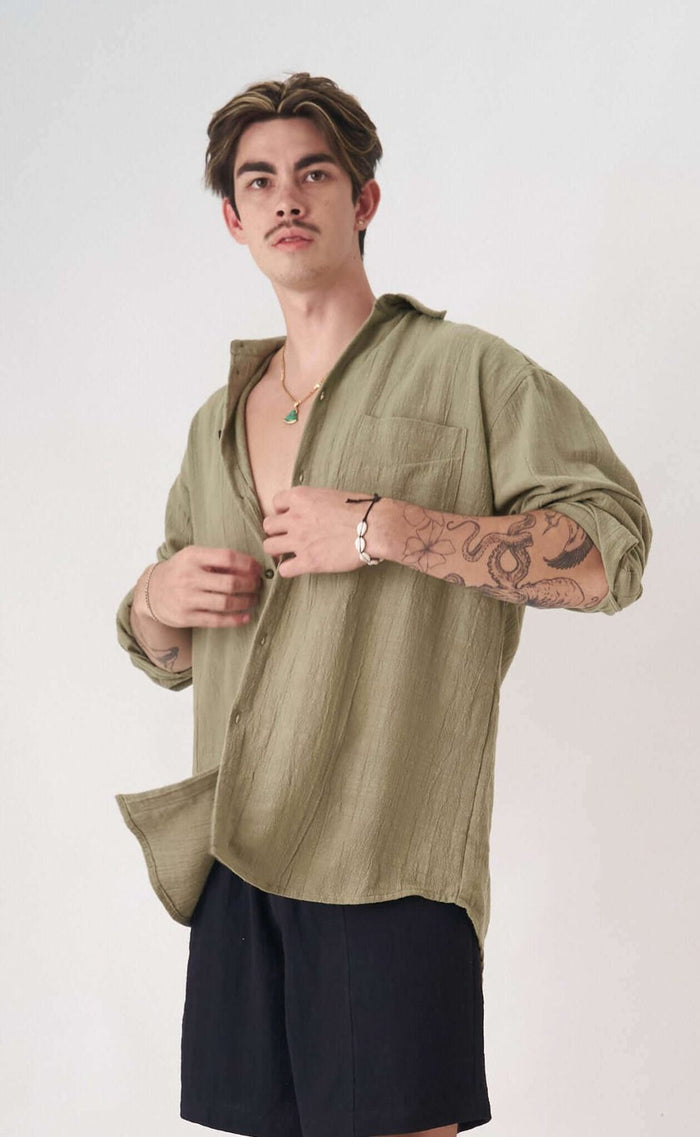 Oversized Shirt — Sage, natural-dyed, handmade in Bali